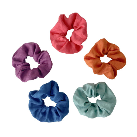 100% linen scrunchies in 5 bright colors from Satsuma Designs