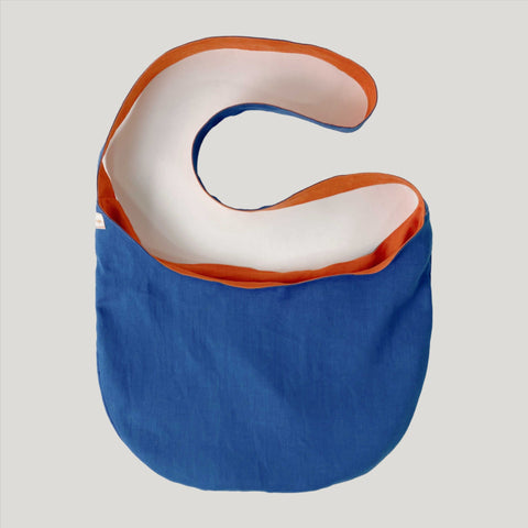 blue and orange linen crossbody market tote made in Seattle by Satsuma Designs