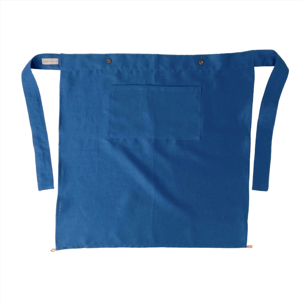 blue linen harvest apron made in Seattle by Satsuma Designs