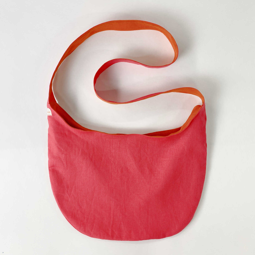 coral pink and orange linen crossbody market tote made in Seattle by Satsuma Designs