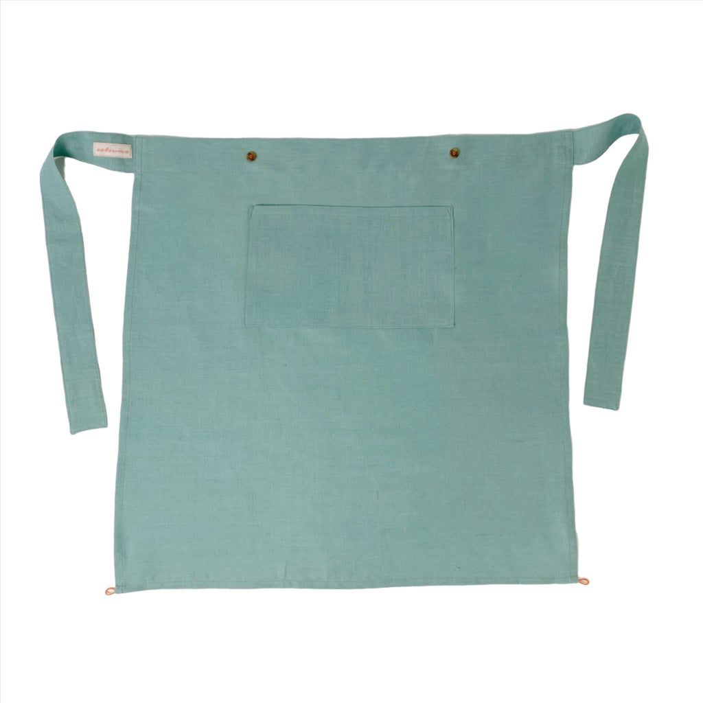 100% linen harvest apron in light teal color from Satsuma Designs
