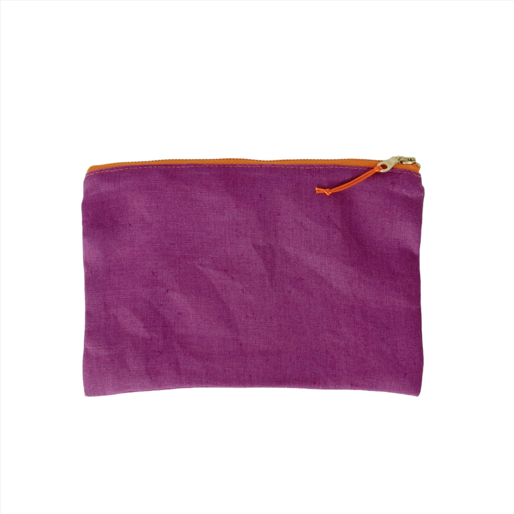Purple linen zip pouch from Satsuma Designs