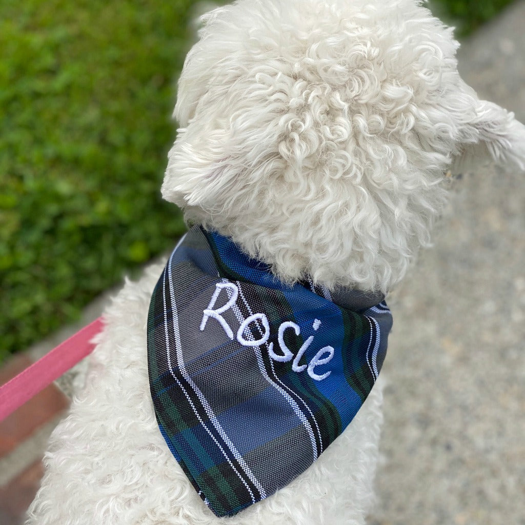 Embroidered pet bandana in three sizes