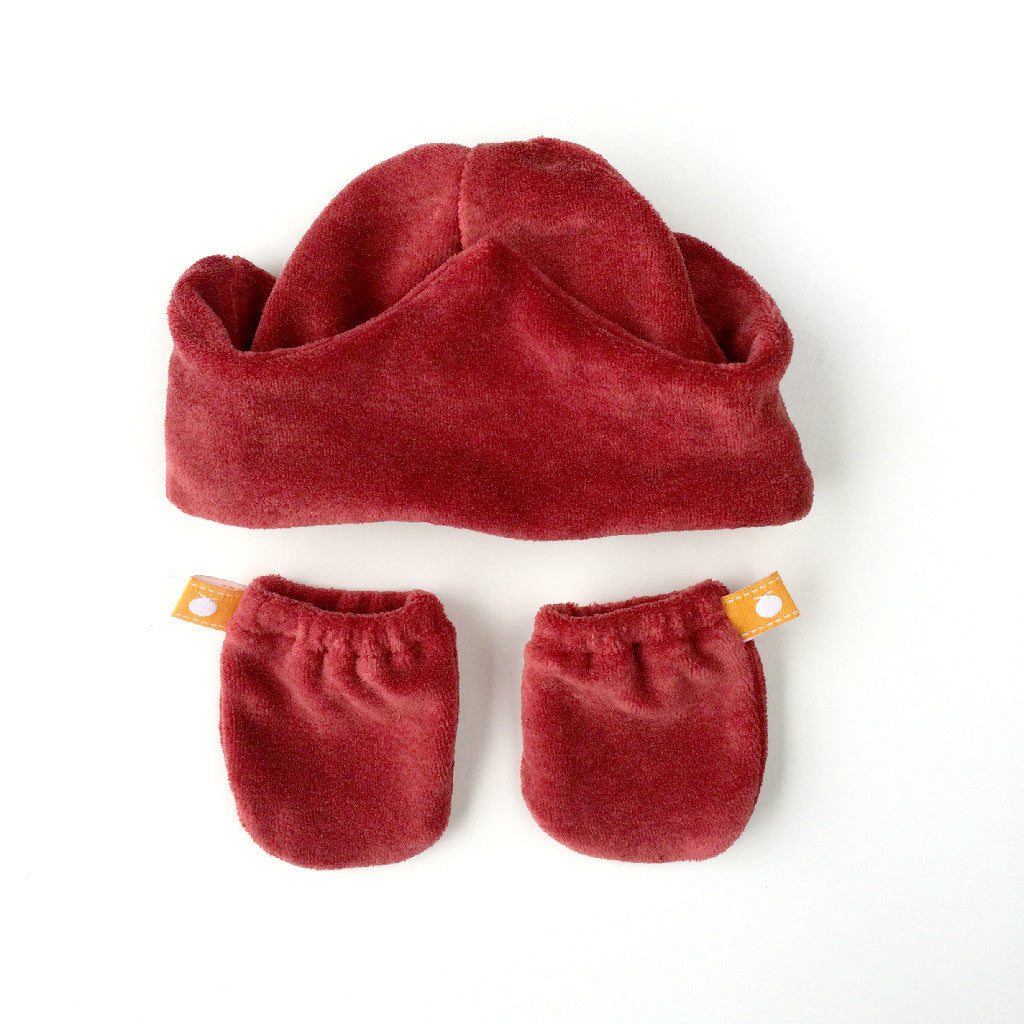 Velour Crown Baby Hat with Velour Mittens Gift Set