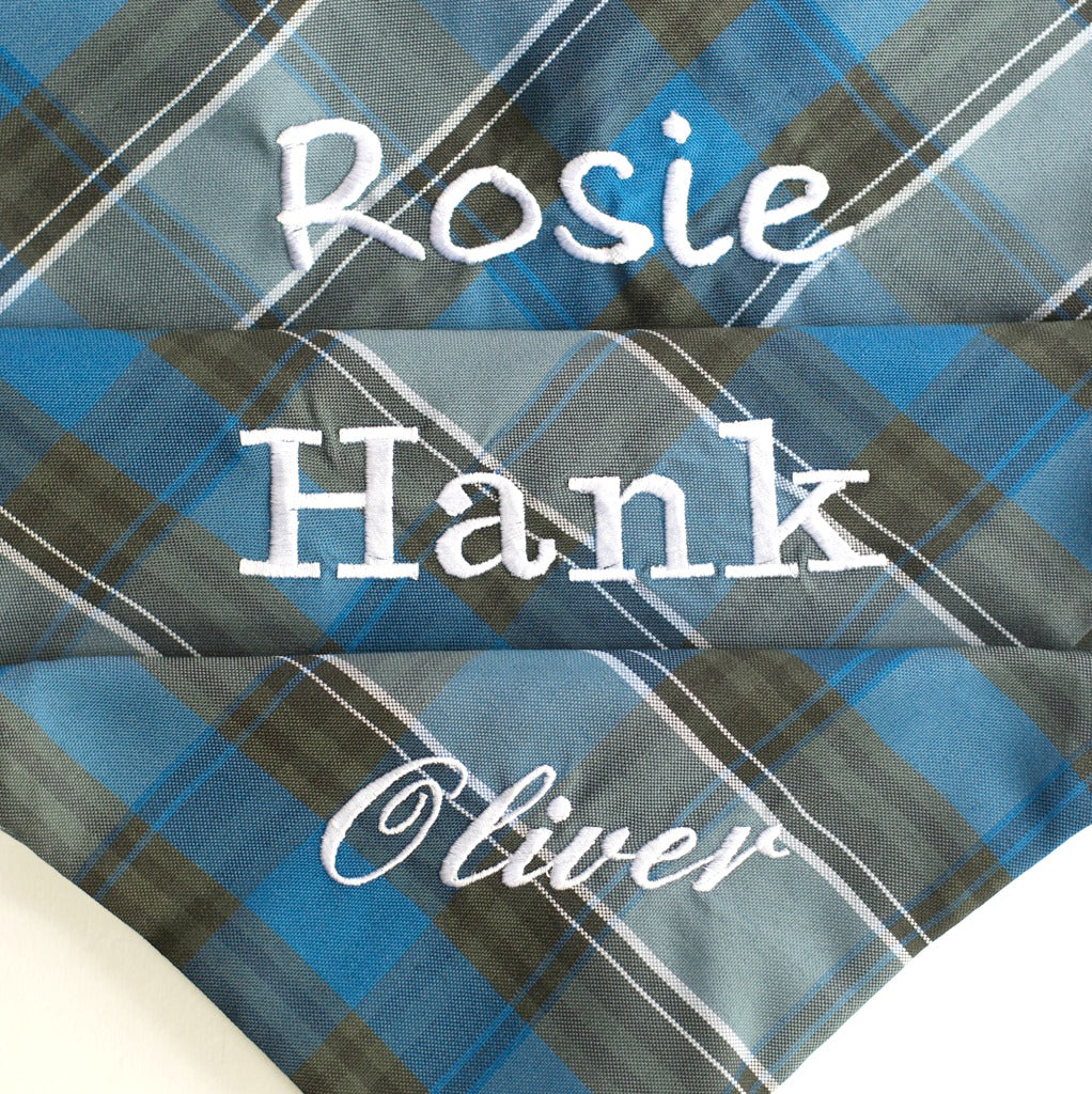 Embroidered pet bandana in three sizes