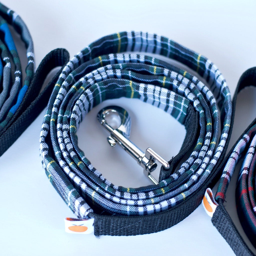 5 foot plaid dog leash with hook for potty bags