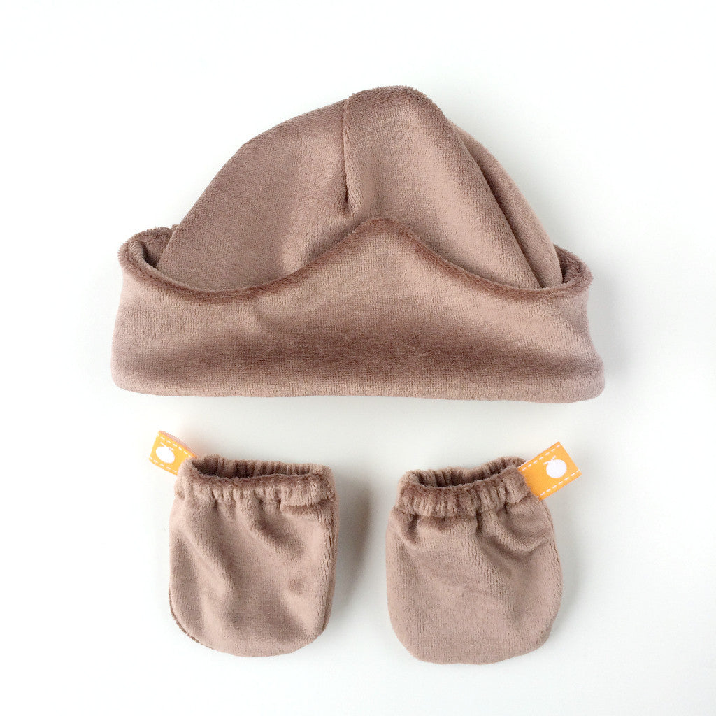 Velour Crown Baby Hat with Velour Mittens Gift Set