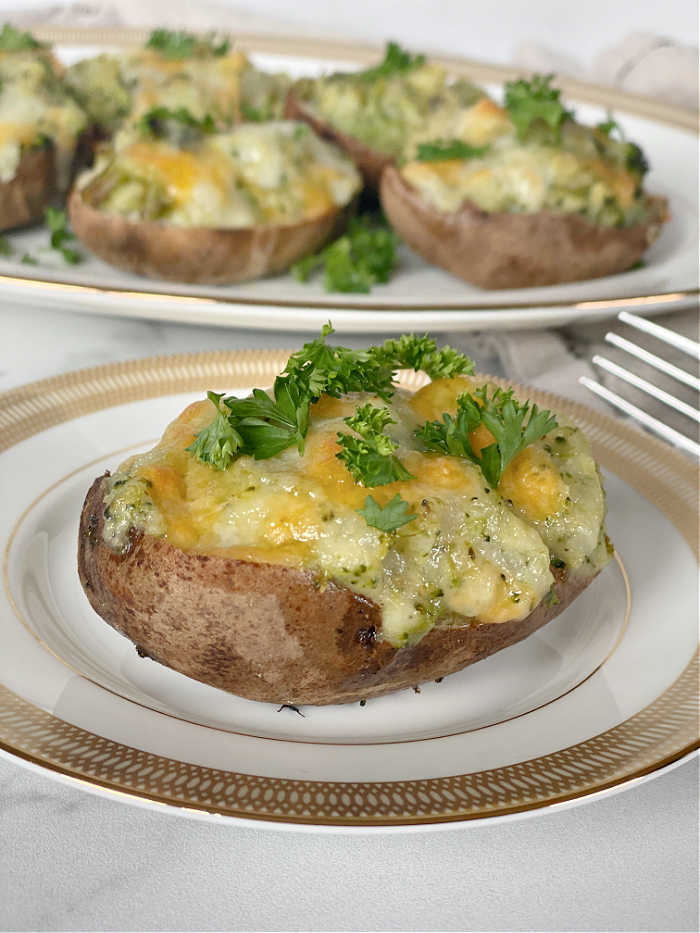 Vegan Twice Baked Potatoes with Broccoli and Cheese
