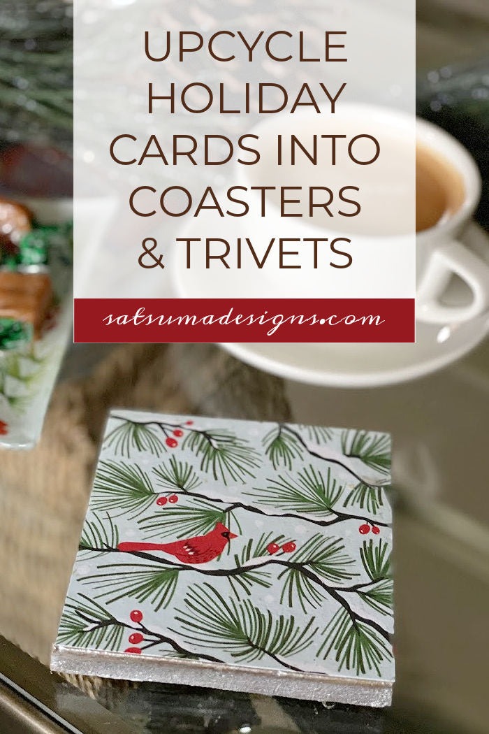How To Easily Upcycle Holiday Cards Into Coasters and Trivets