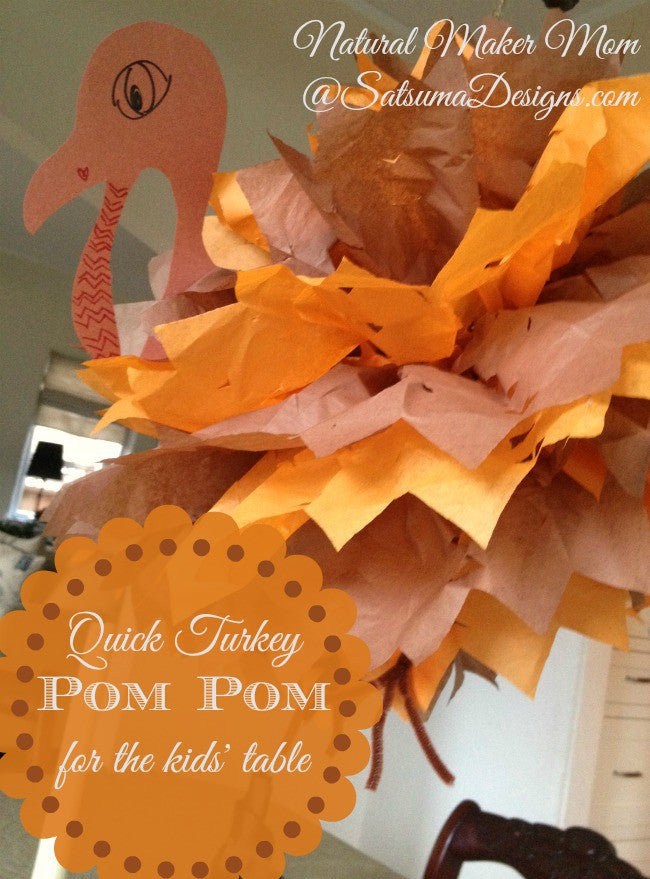 DIY Tissue Paper Pom Pom Turkey Decoration