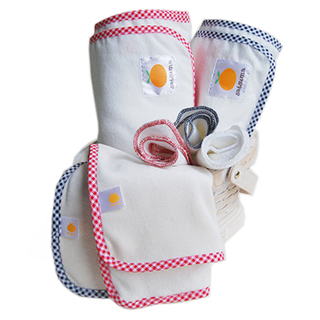Flannel swaddling blanket gift set with burp cloth
