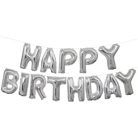 Happy Birthday Silver Foil Balloon Garland | Air Fill Only | SatsumaDesigns.com #party #balloons